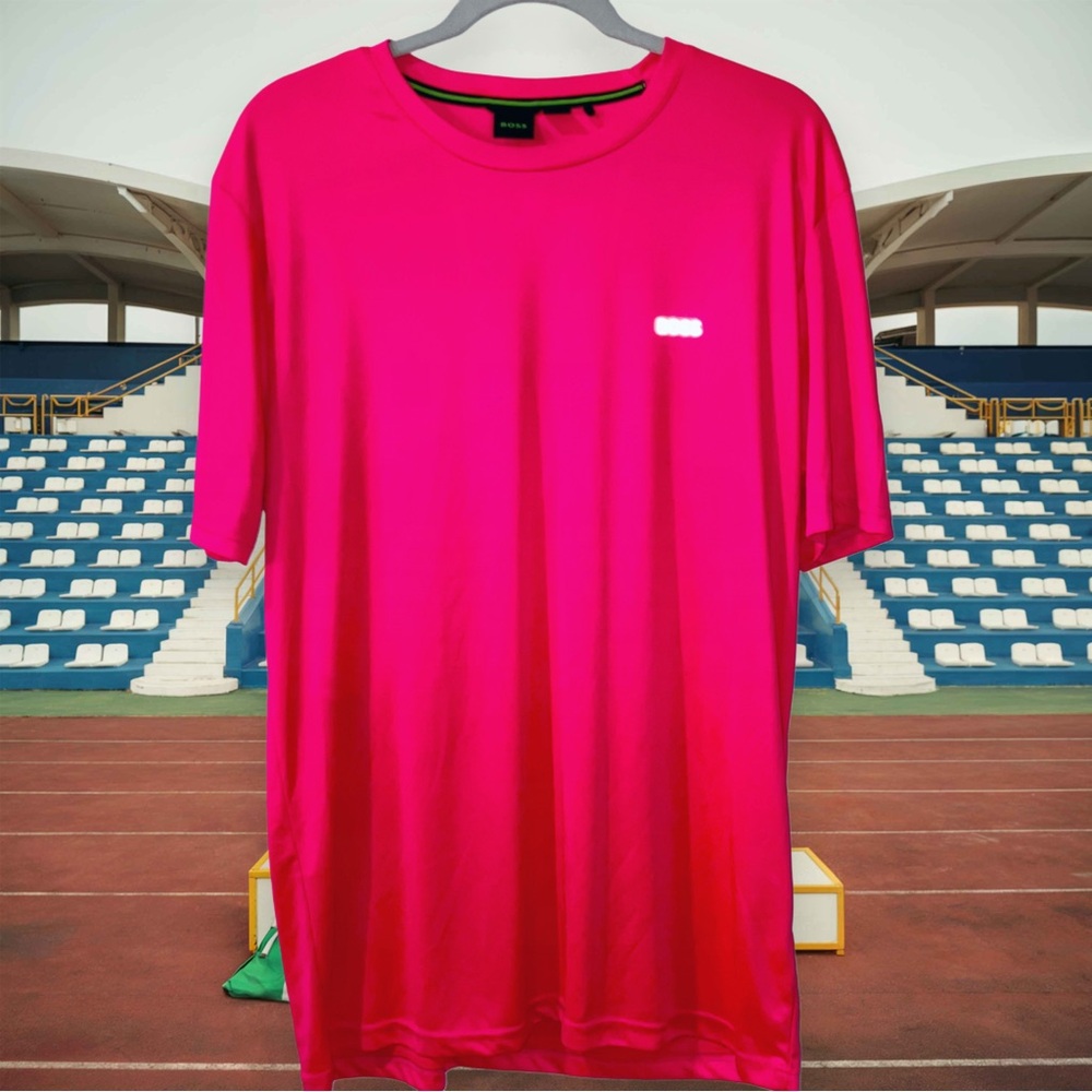 Boss Hugo Boss Men's Performance T-Shirt Neon Hot Pink Orange Reflective 80s XXL